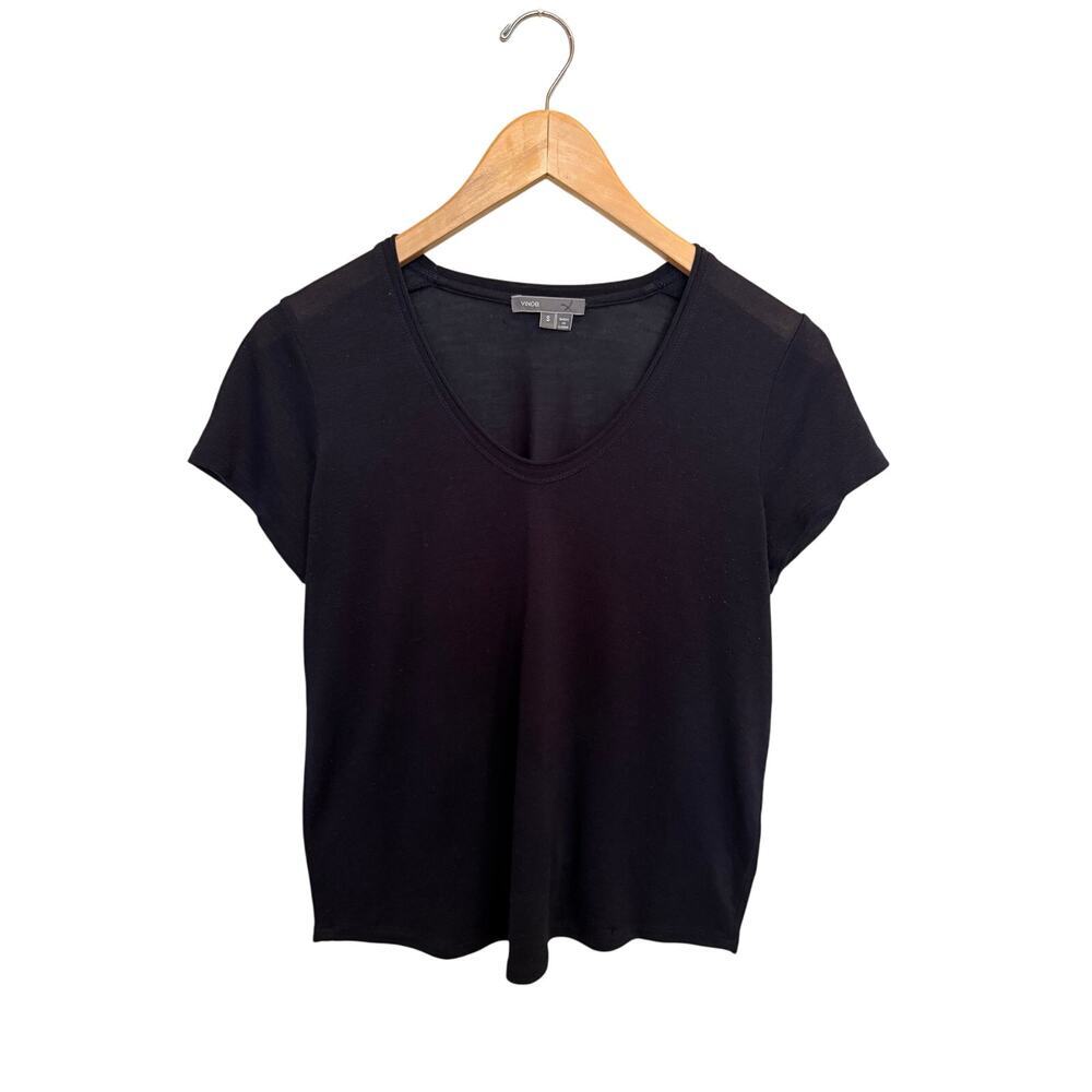 Vince V-Neck Short Sleeve Tee Women’s Size S Navy Blue T-Shirt